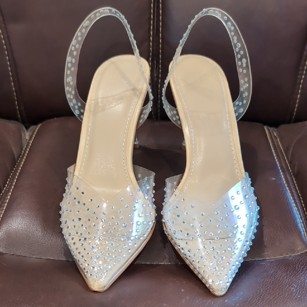 Elegant Clear Studded Slingback Heels